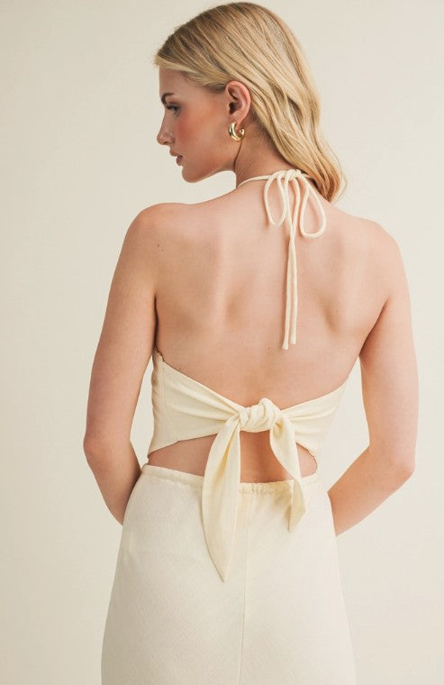Halter Scarf Top With Cotton Lace Contrast