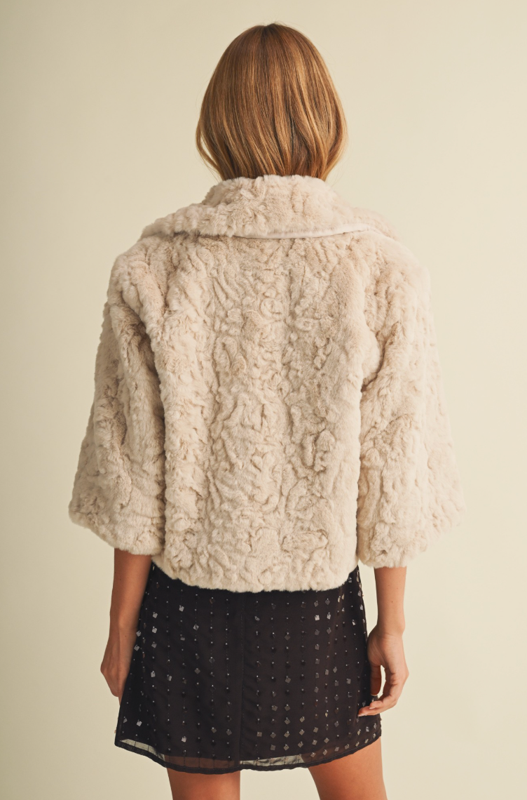 High-pile Rosette Faux Fur Jacket