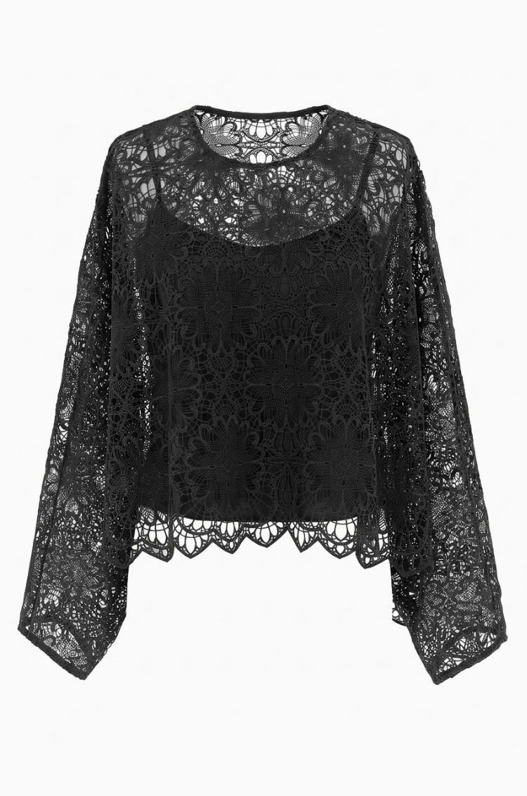 Floral Lace Poncho Top W/cami