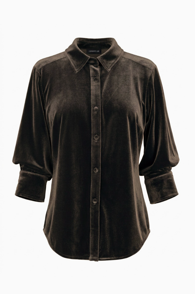 Velvet 3/4 Sleeve Button Down Shirt