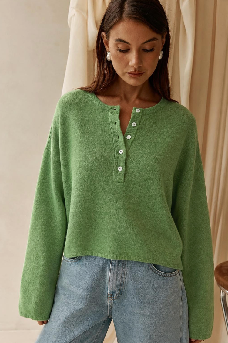 Oversized Henley Neck Sweater