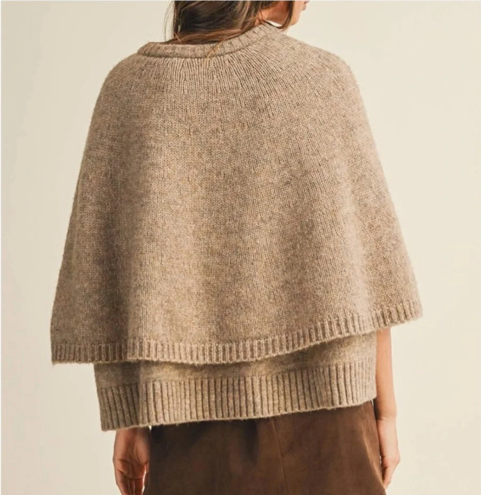 Button Front Tiered Knit Capelet