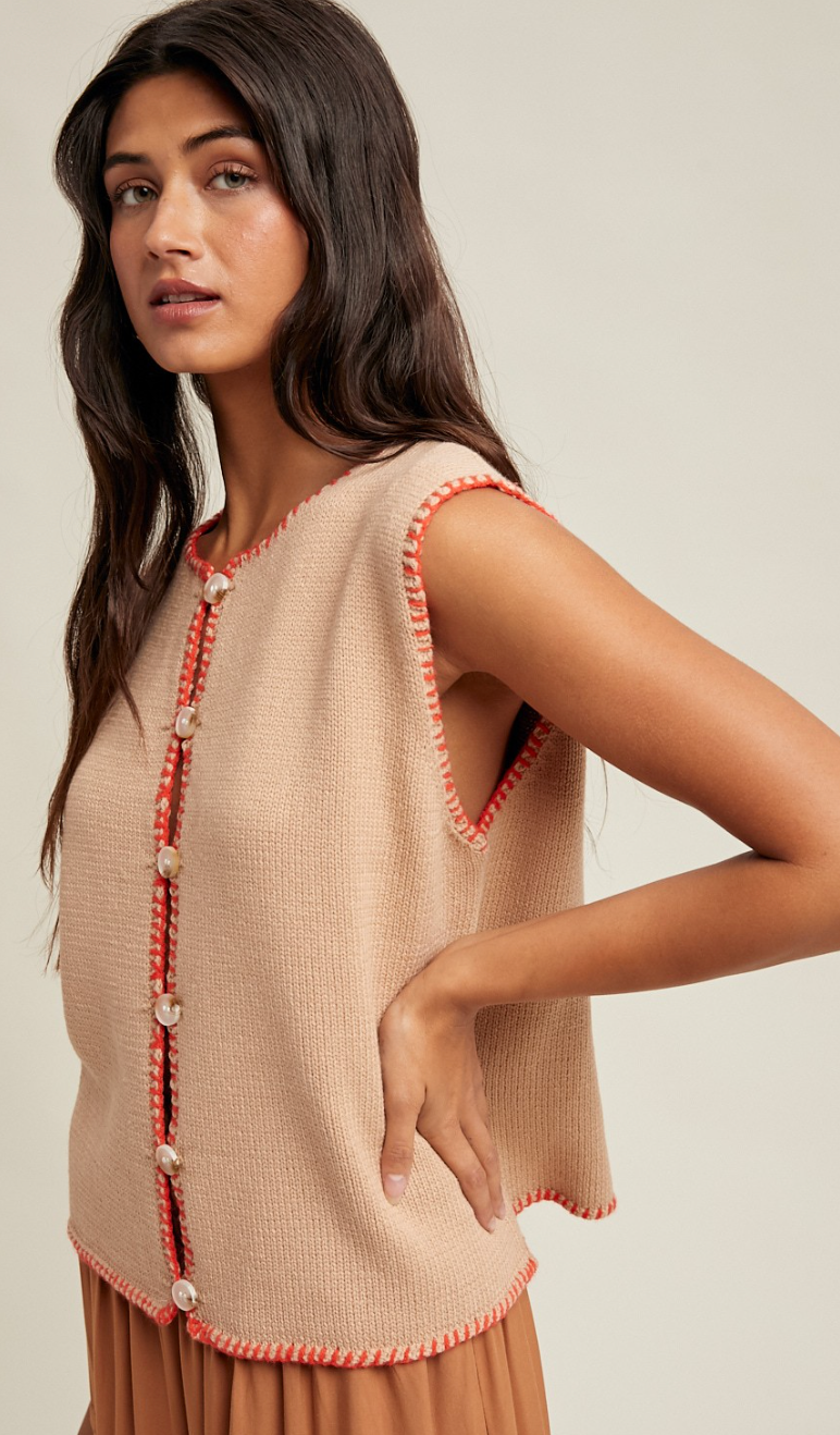 Stitch Button Up Detail Sweater Vest