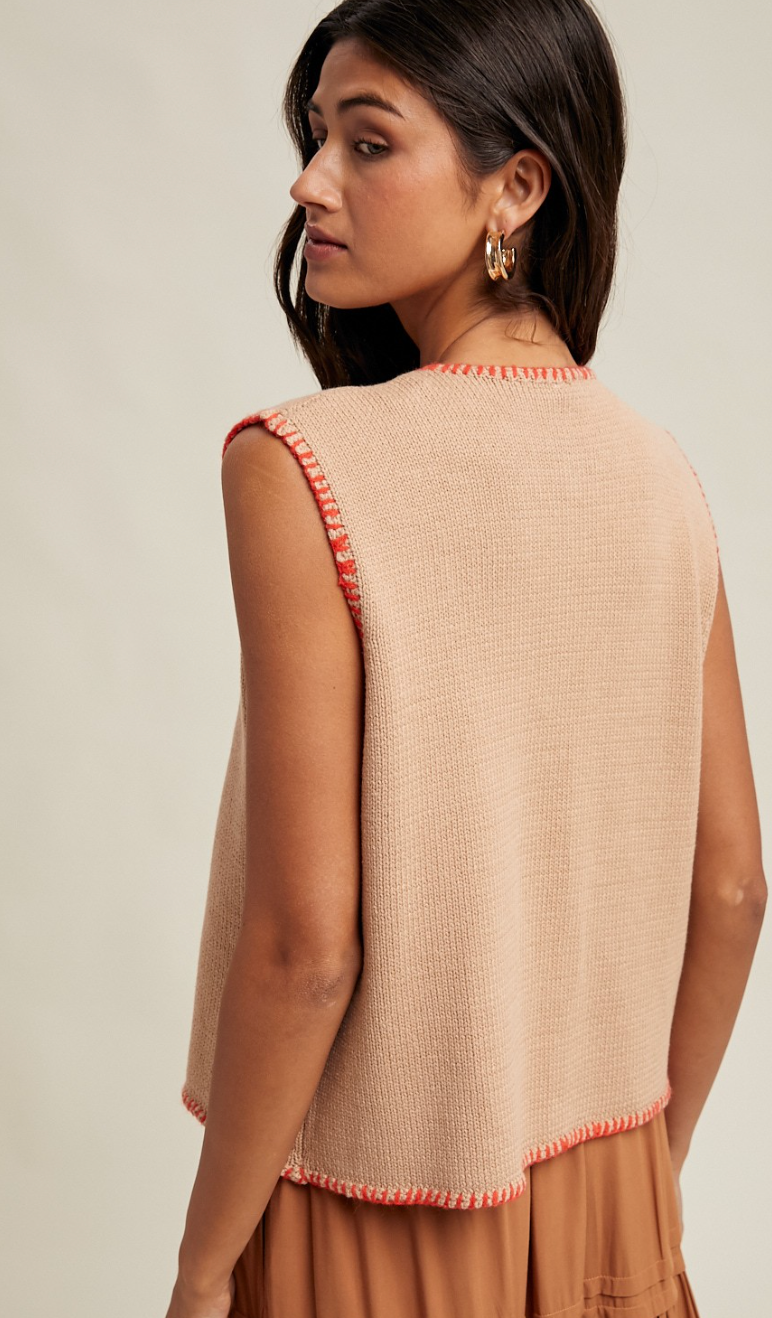 Stitch Button Up Detail Sweater Vest