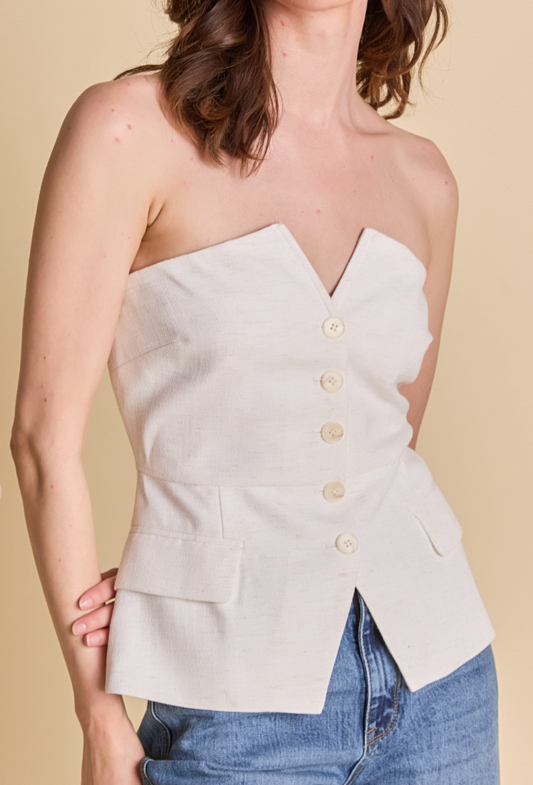Linen Button Up Tube Top