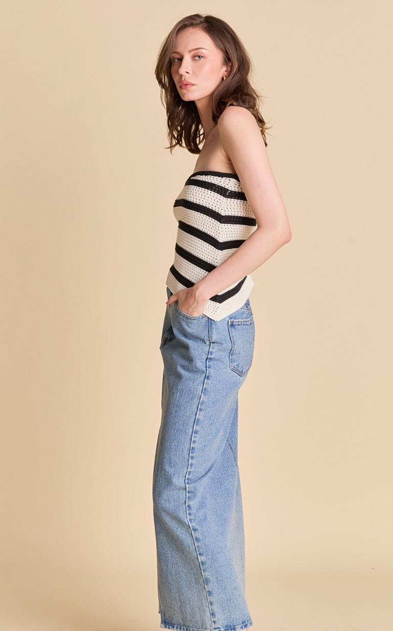 Strapless Striped Knit Top