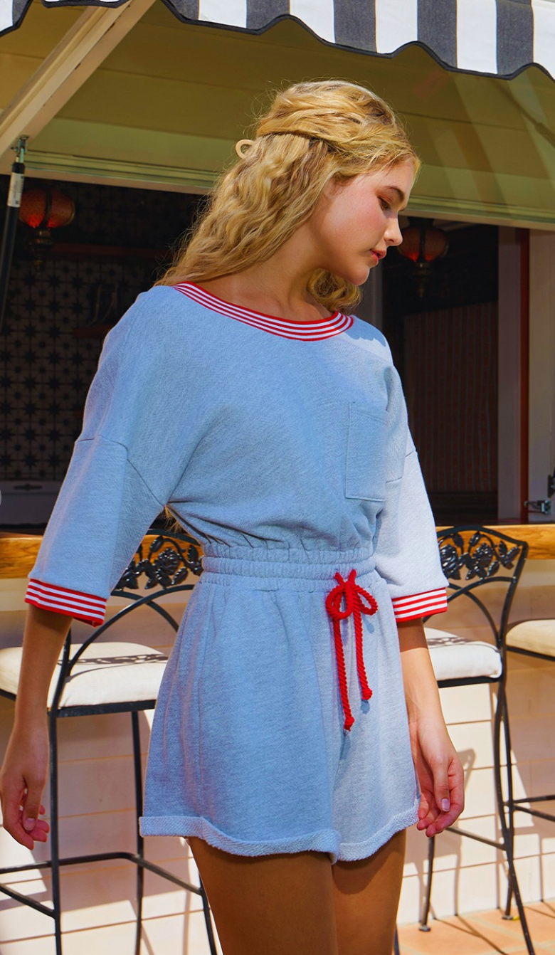 Ribbed Band Terry Romper