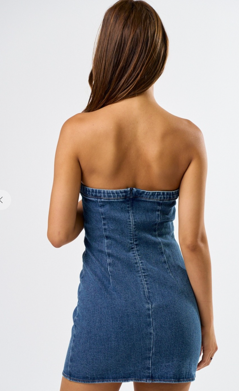 Studded Denim Tube Dress
