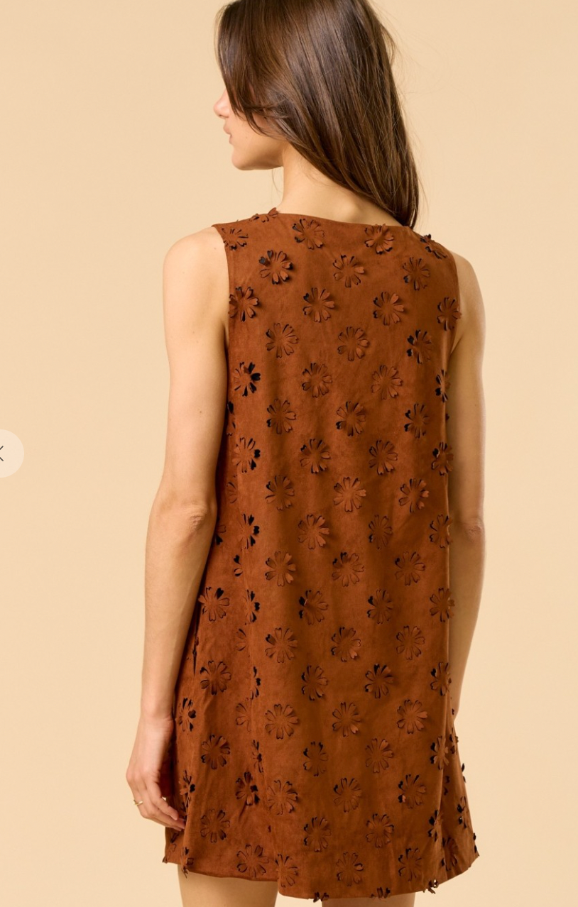 Flower Cut-Out Suede Dress
