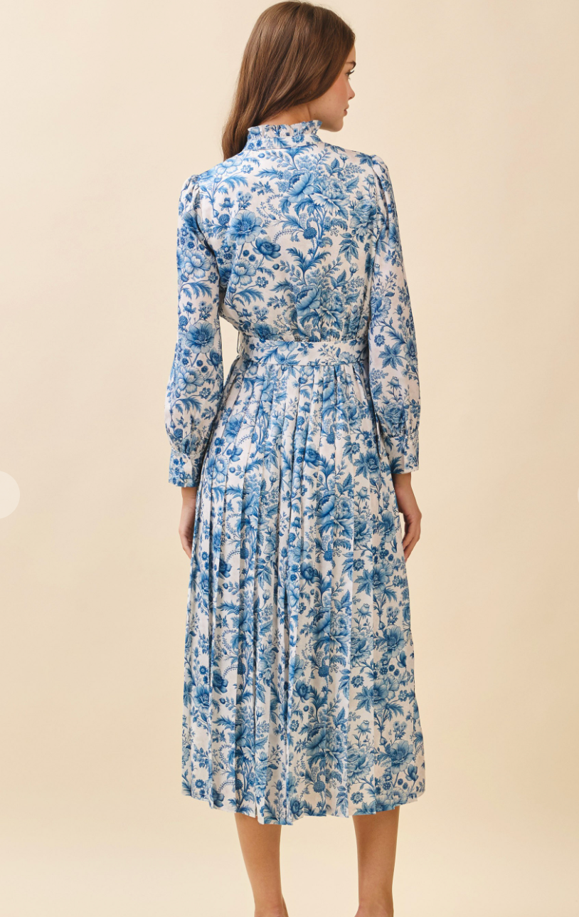 Floral Ruffle Neck Midi Dress