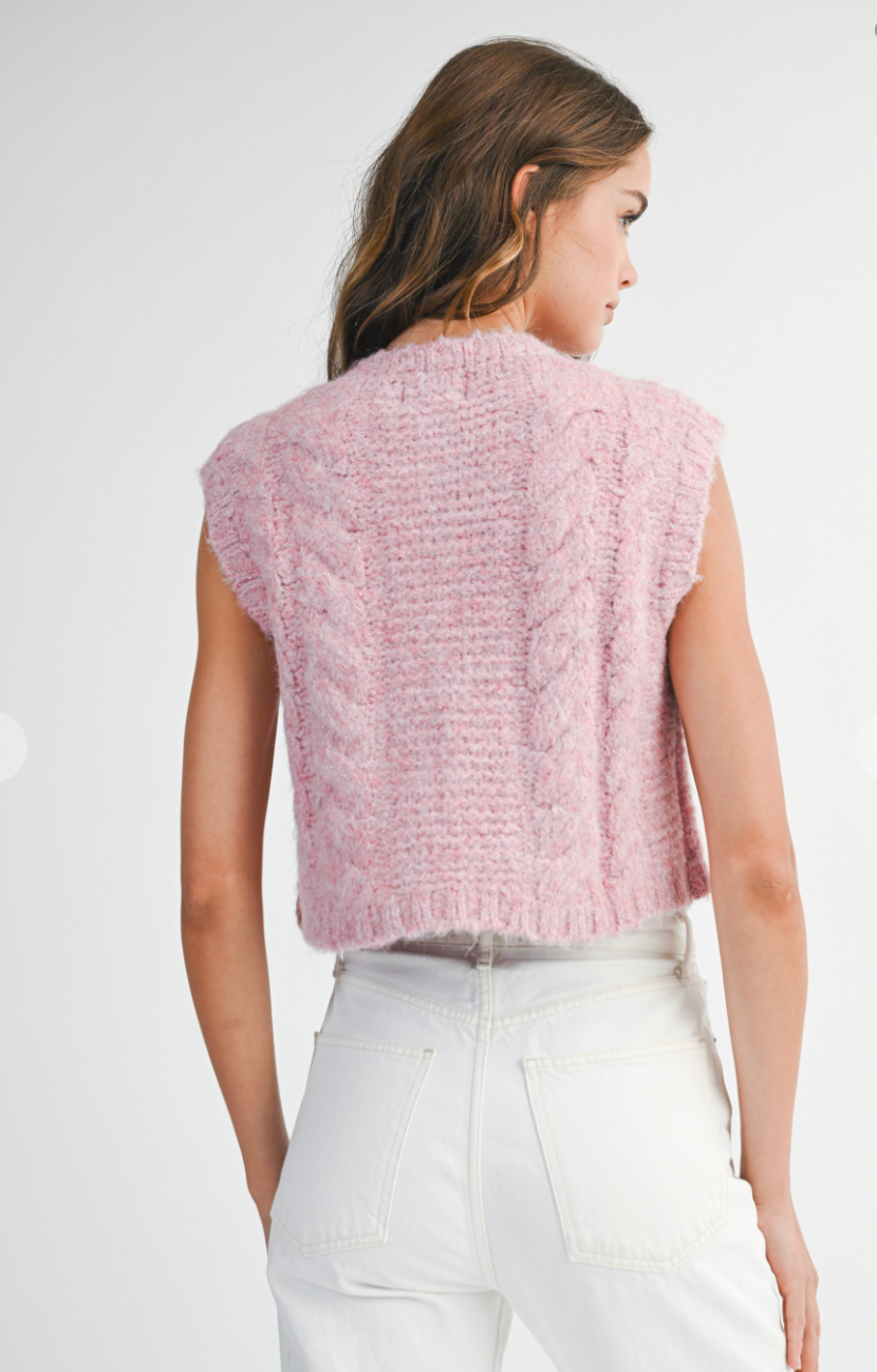 Rose Button Down Cable Knit Vest