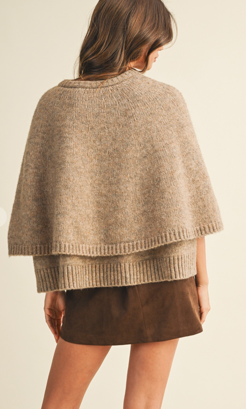 Button Closure Sweater Cape Cardigan
