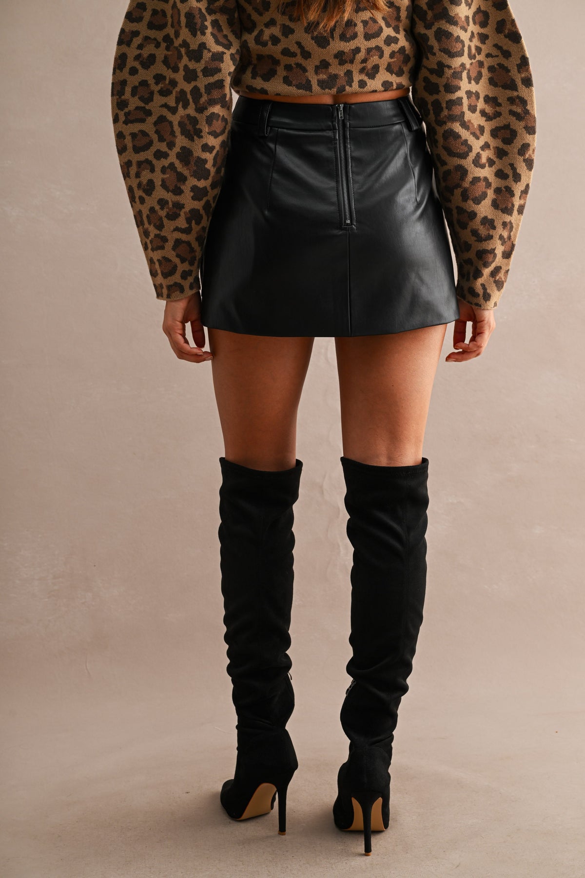 High-waisted Faux Leather Pleated Mini Skirt