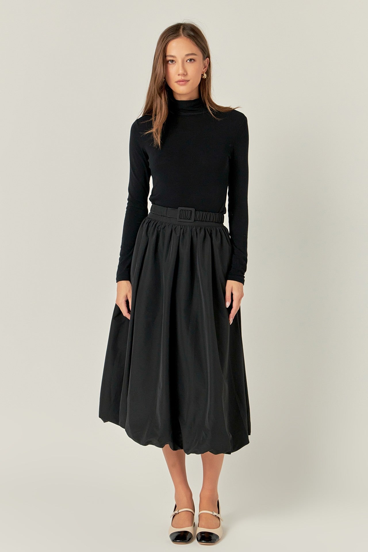 Belted Blouson Midi Skirt