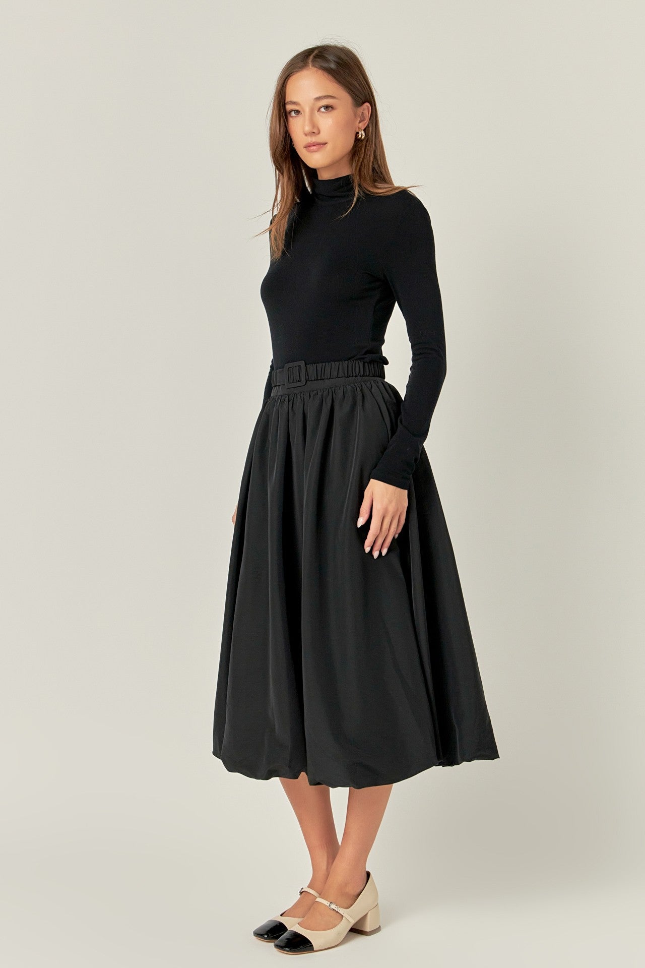 Belted Blouson Midi Skirt