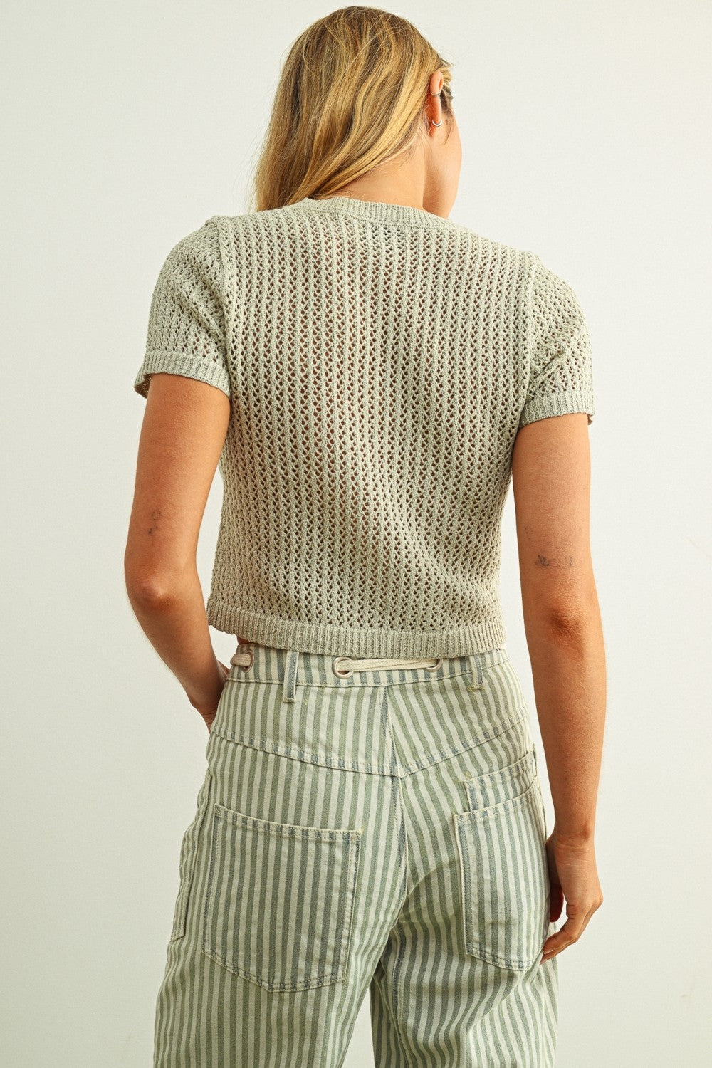 Button Front Short Sleeve Knitted Top