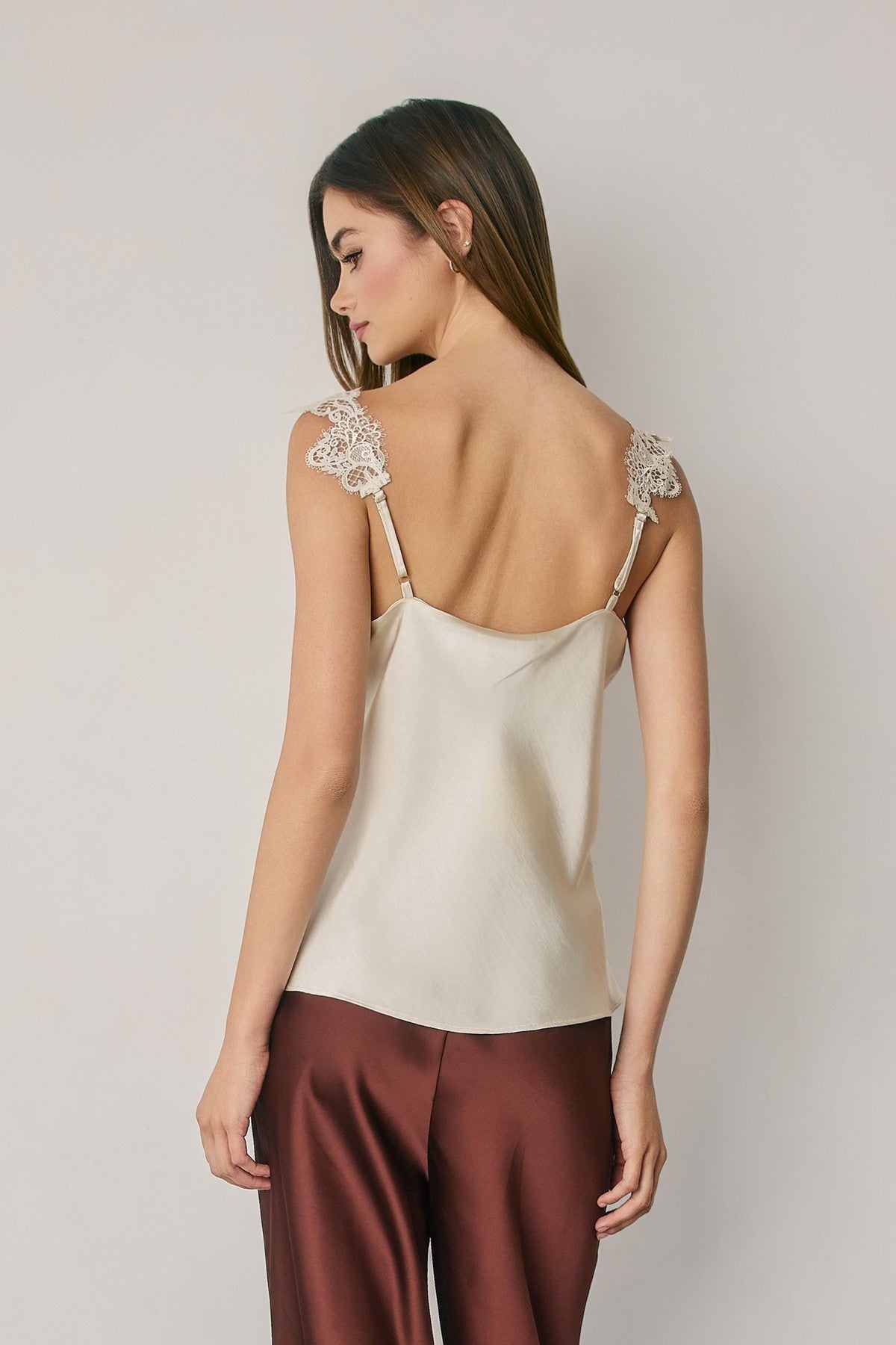Satin Lace Trim Cami Top