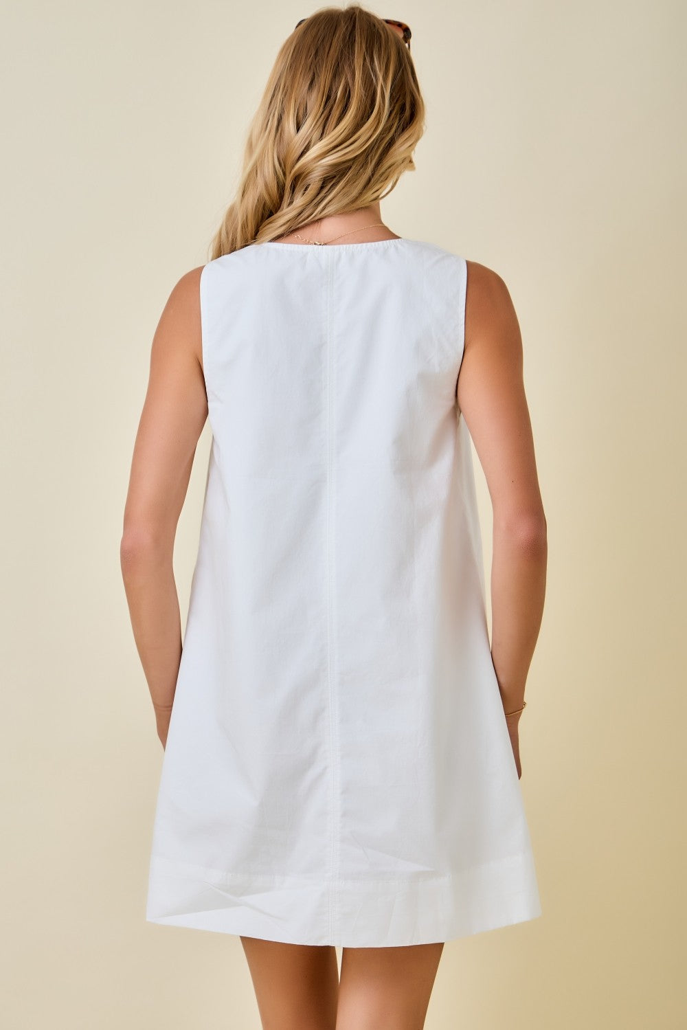 Sleeveless Swing Mini Dress With Shirred Neckline