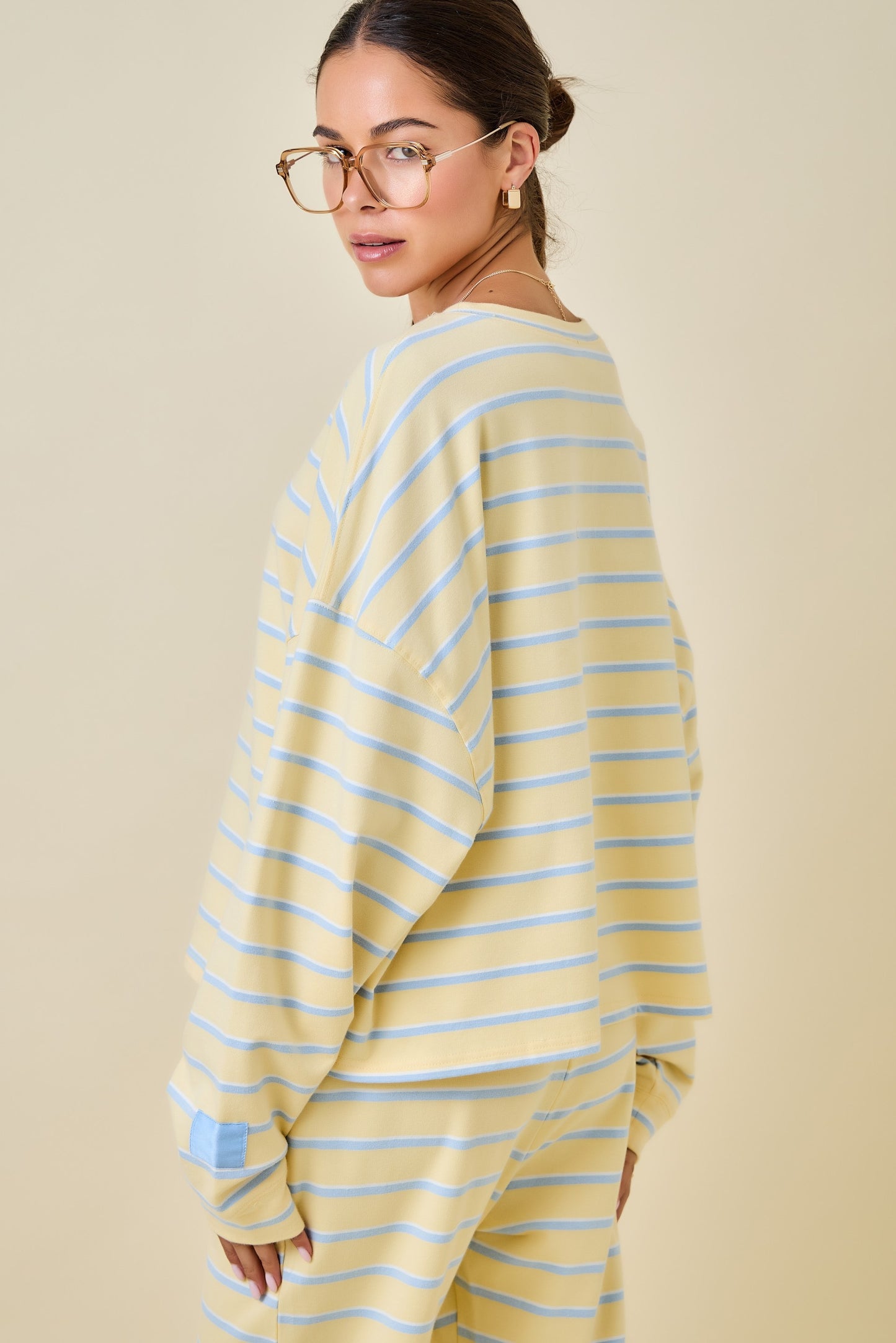 Striped Terry Loose Fit Lounge Sweatshirt