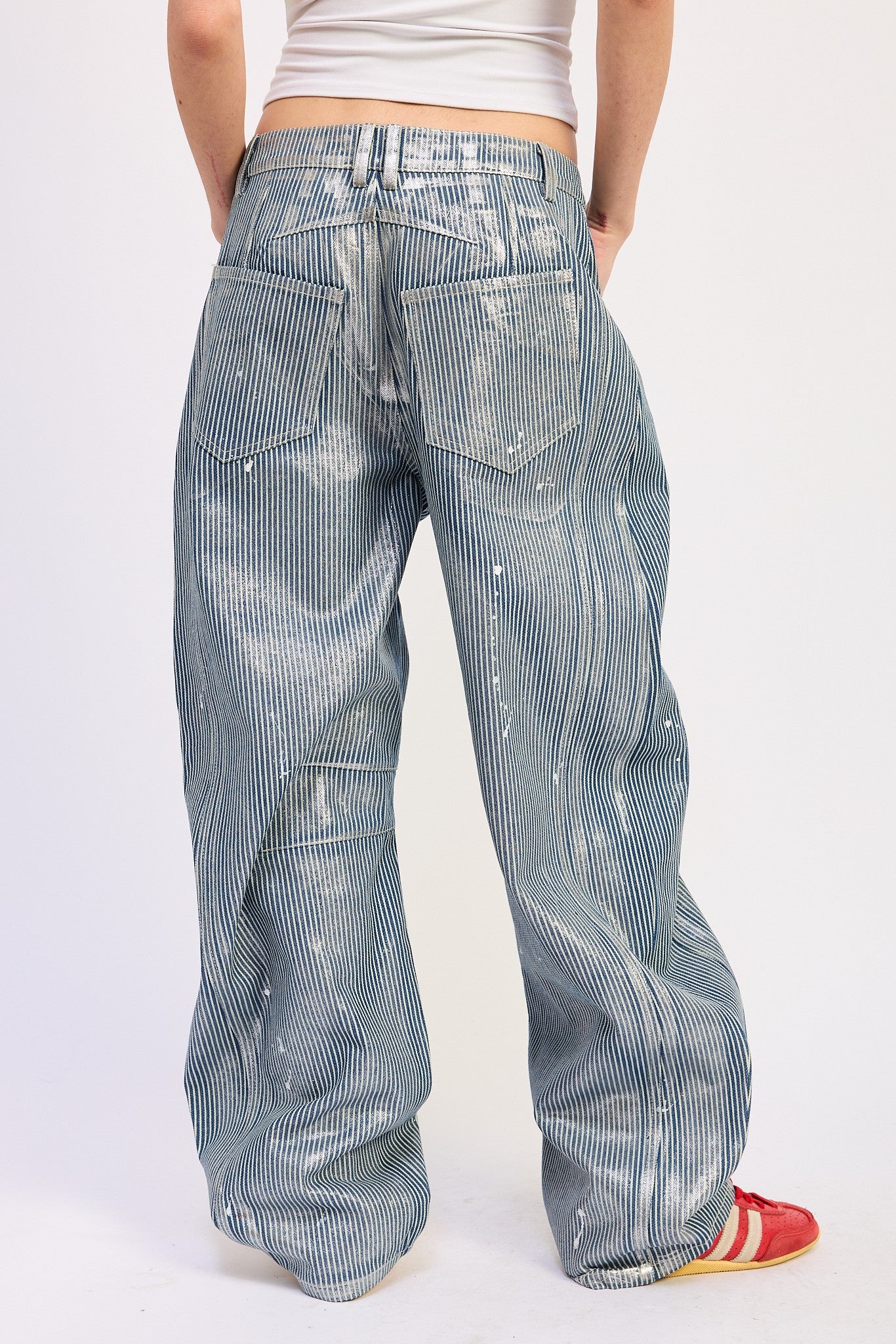 Striped Mid-Rise Barrel Jeans