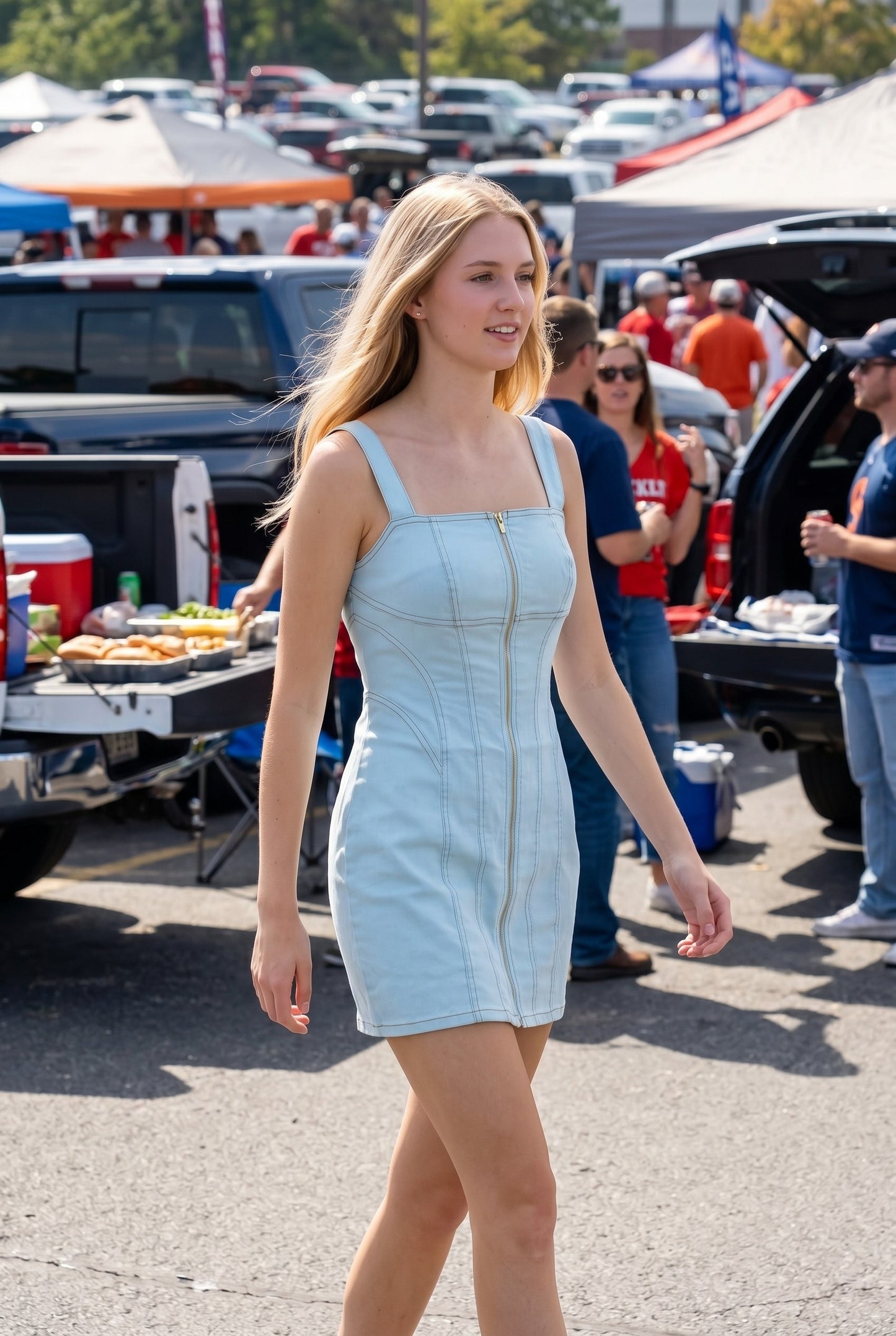 Stretch Cotton Twill Zip Front Mini Dress