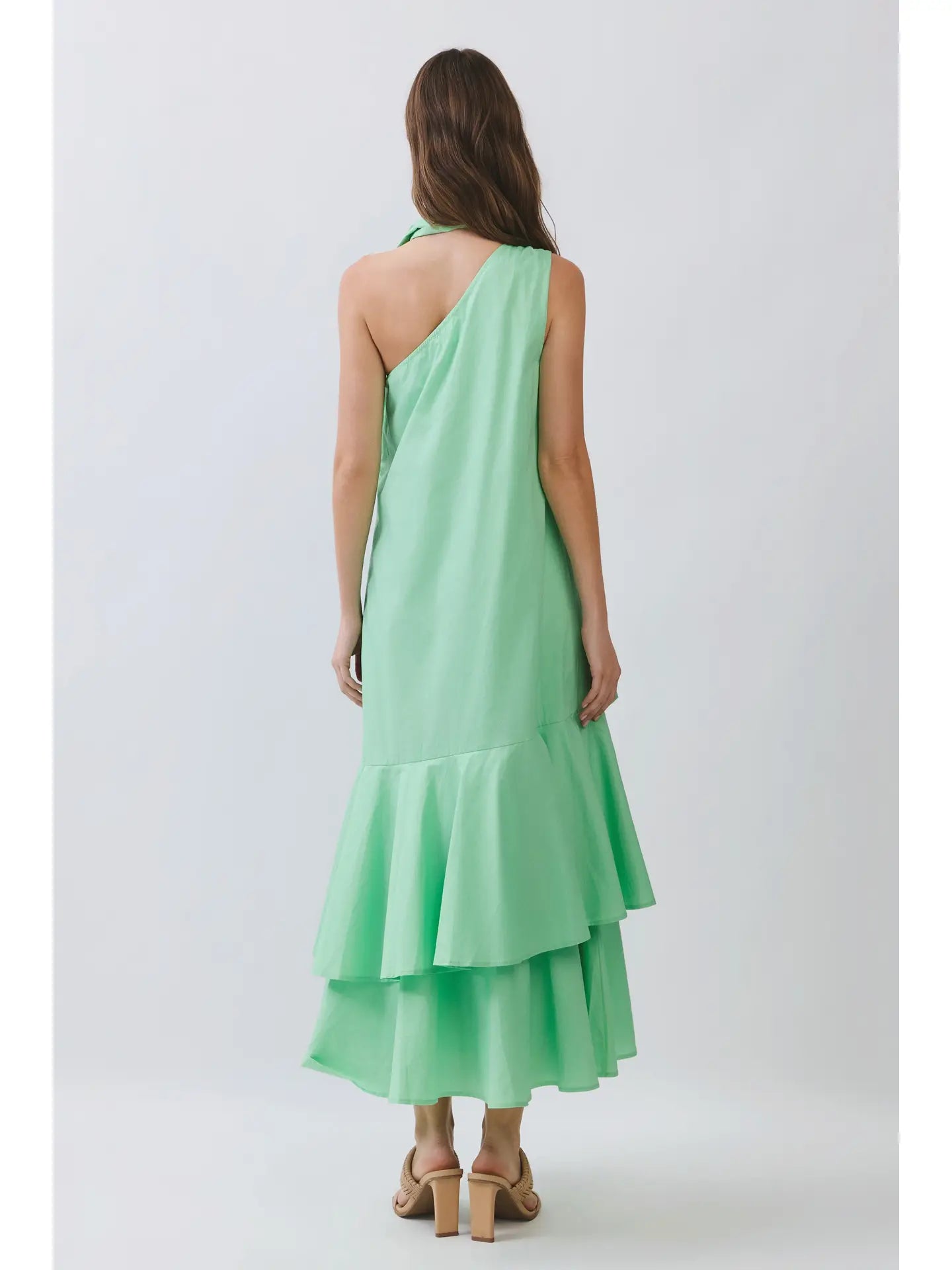 Solid Scarf Neck Tiered Maxi Dress