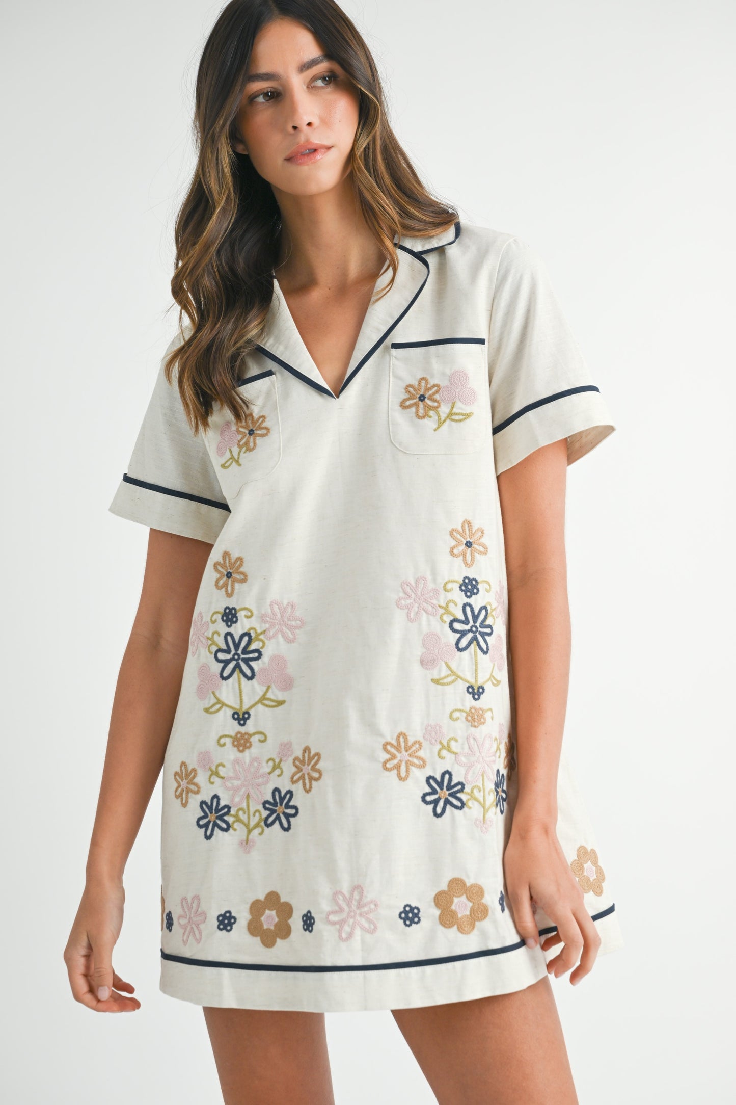 Embroidered Shirt Dress