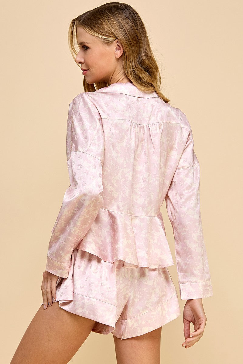 Floral Print Satin Pajama Set