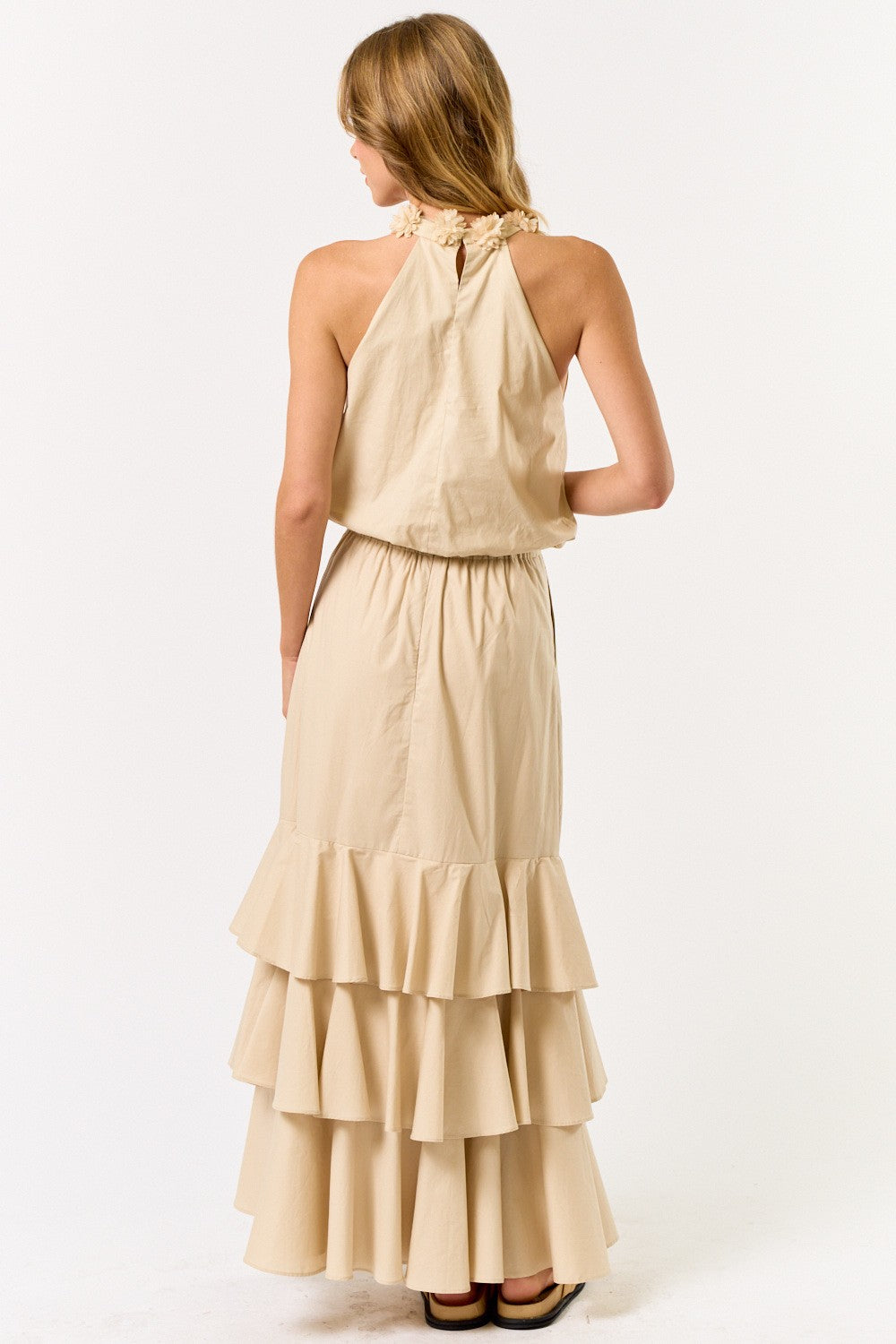 Flower Trim High Neck Sleeveless Top