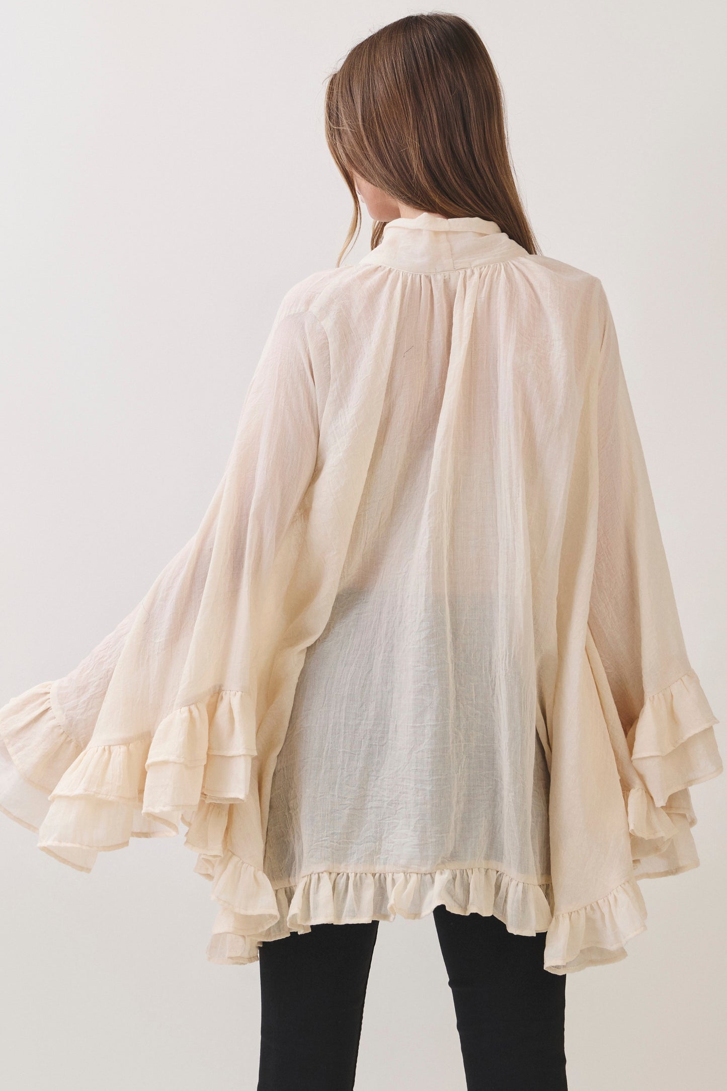Tie Neck Ruffle Poncho Top