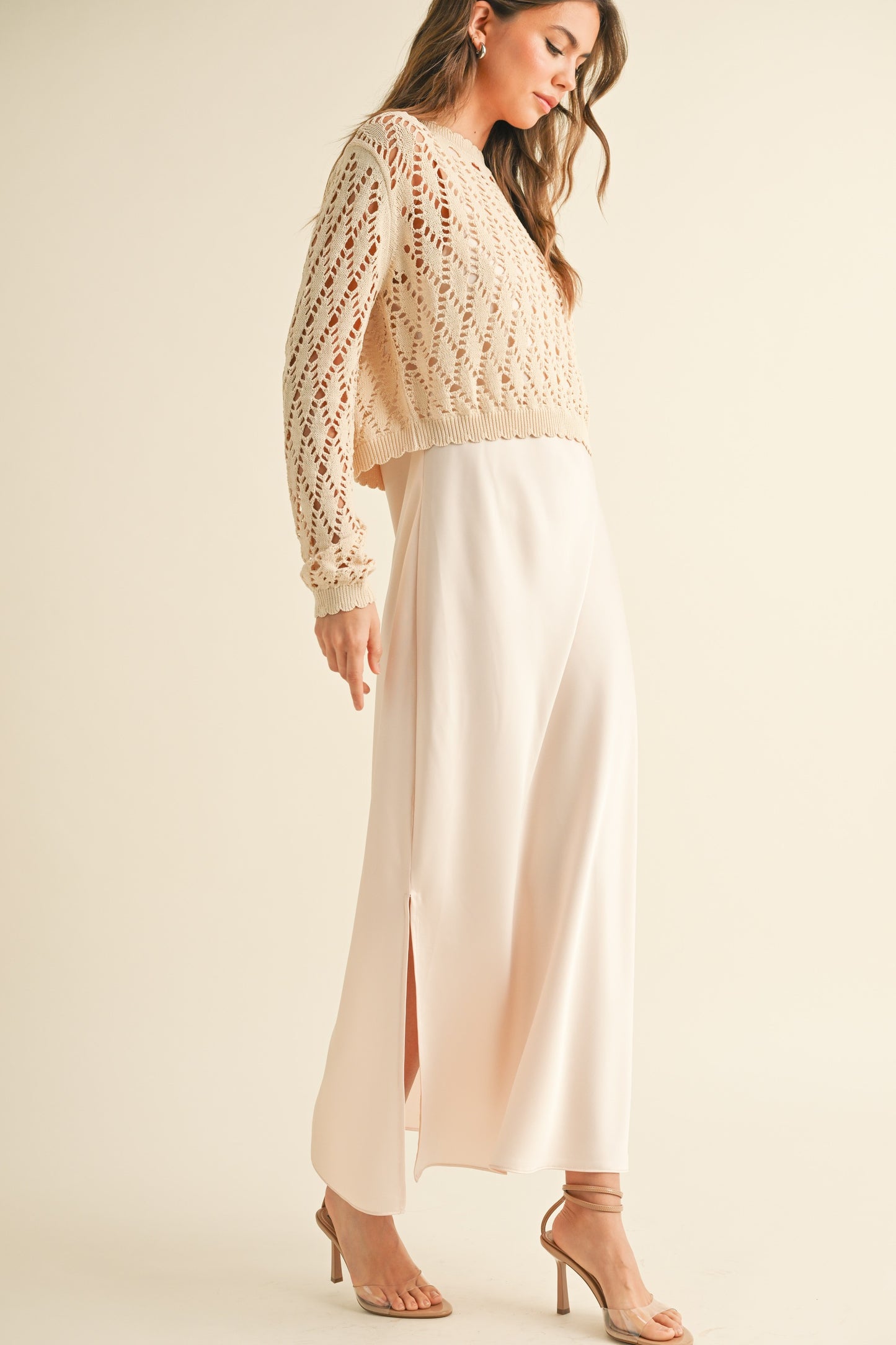 Satin Slip Dress with Crochet Top