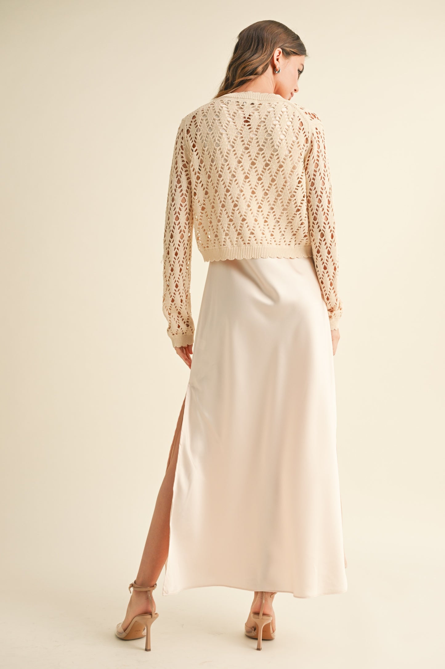 Satin Slip Dress with Crochet Top