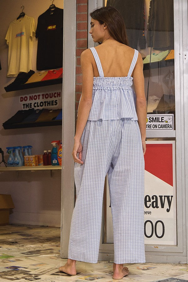 Seersucker Gingham Drawstring Pants