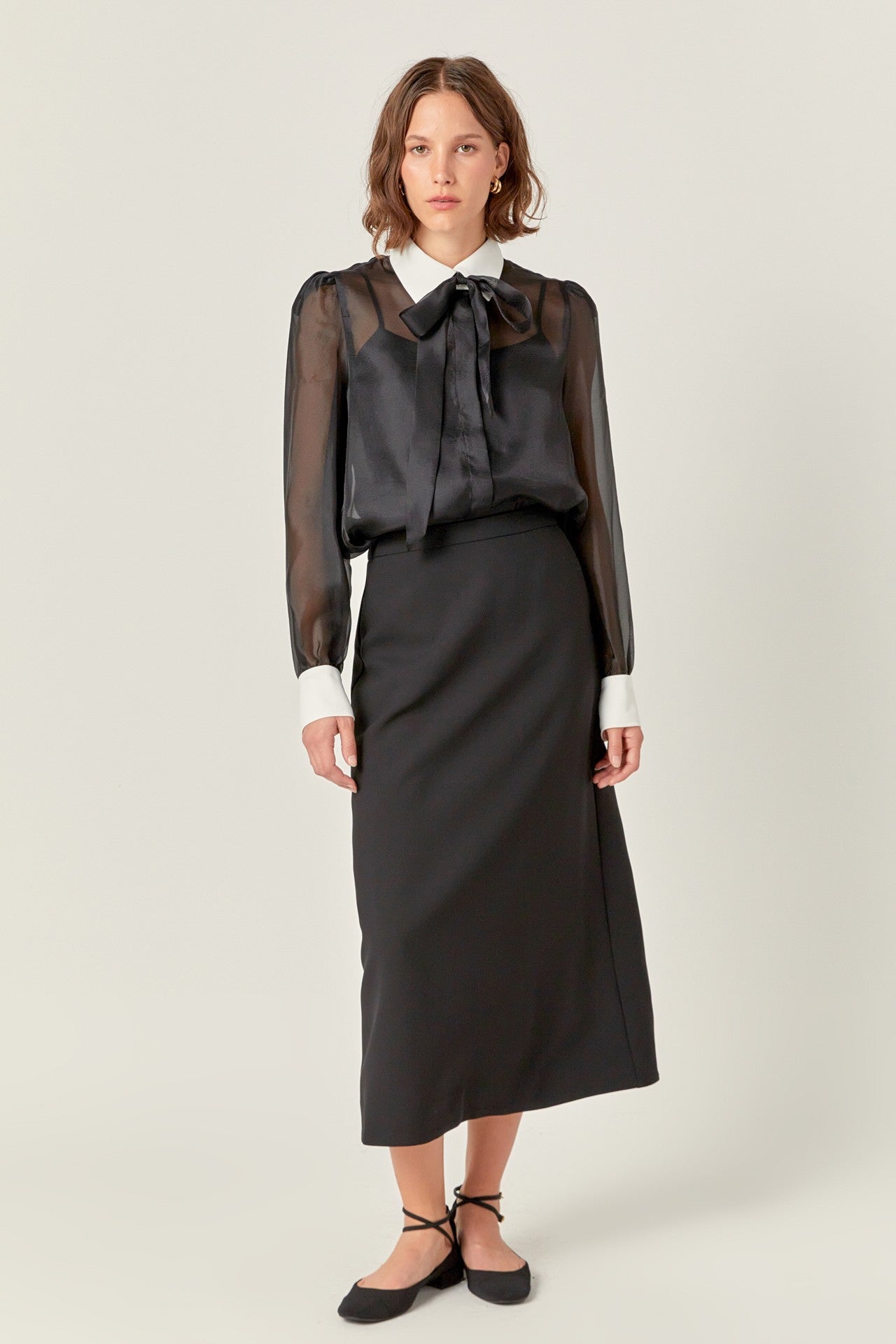 See Through Bow Tie Blouse
