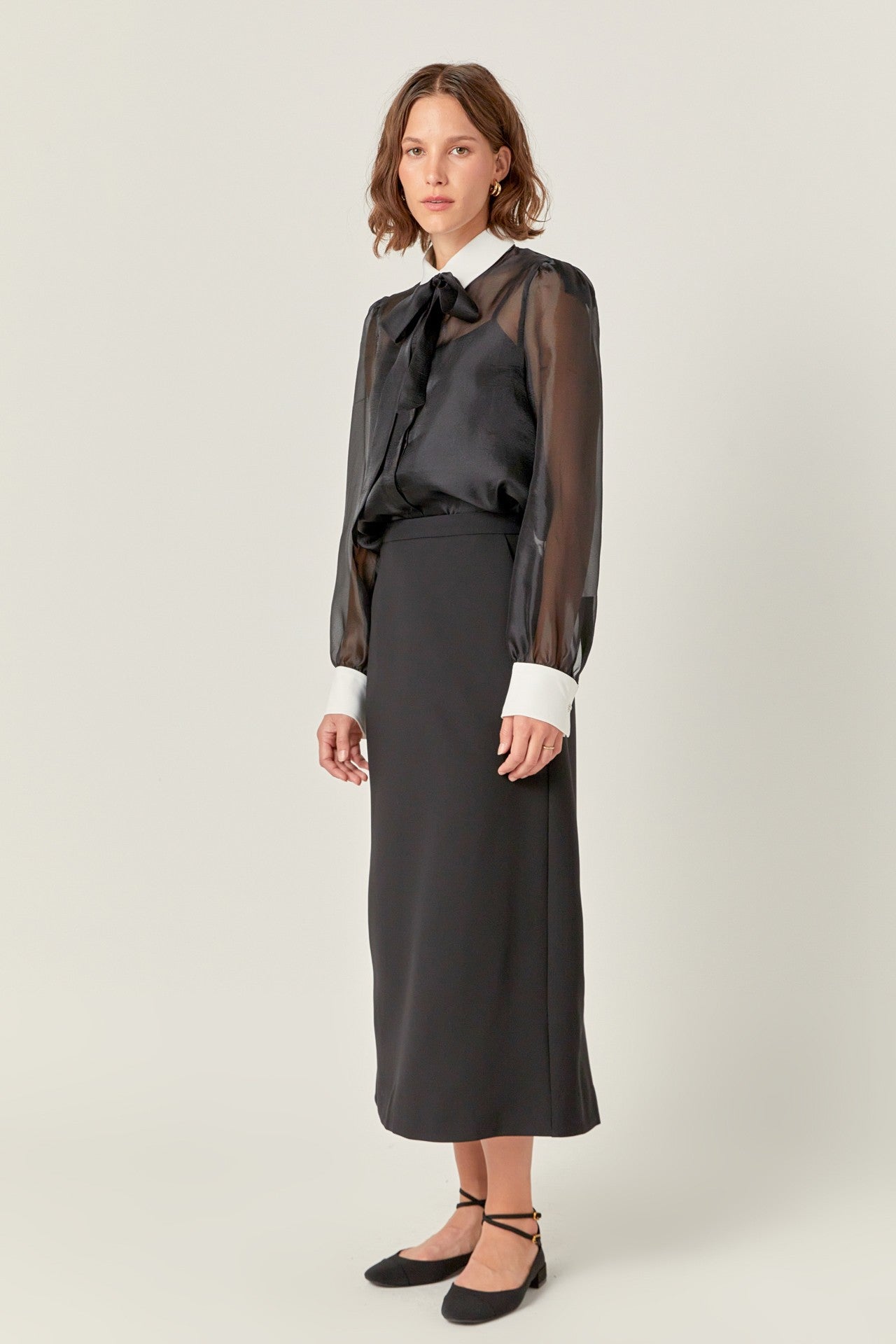 See Through Bow Tie Blouse