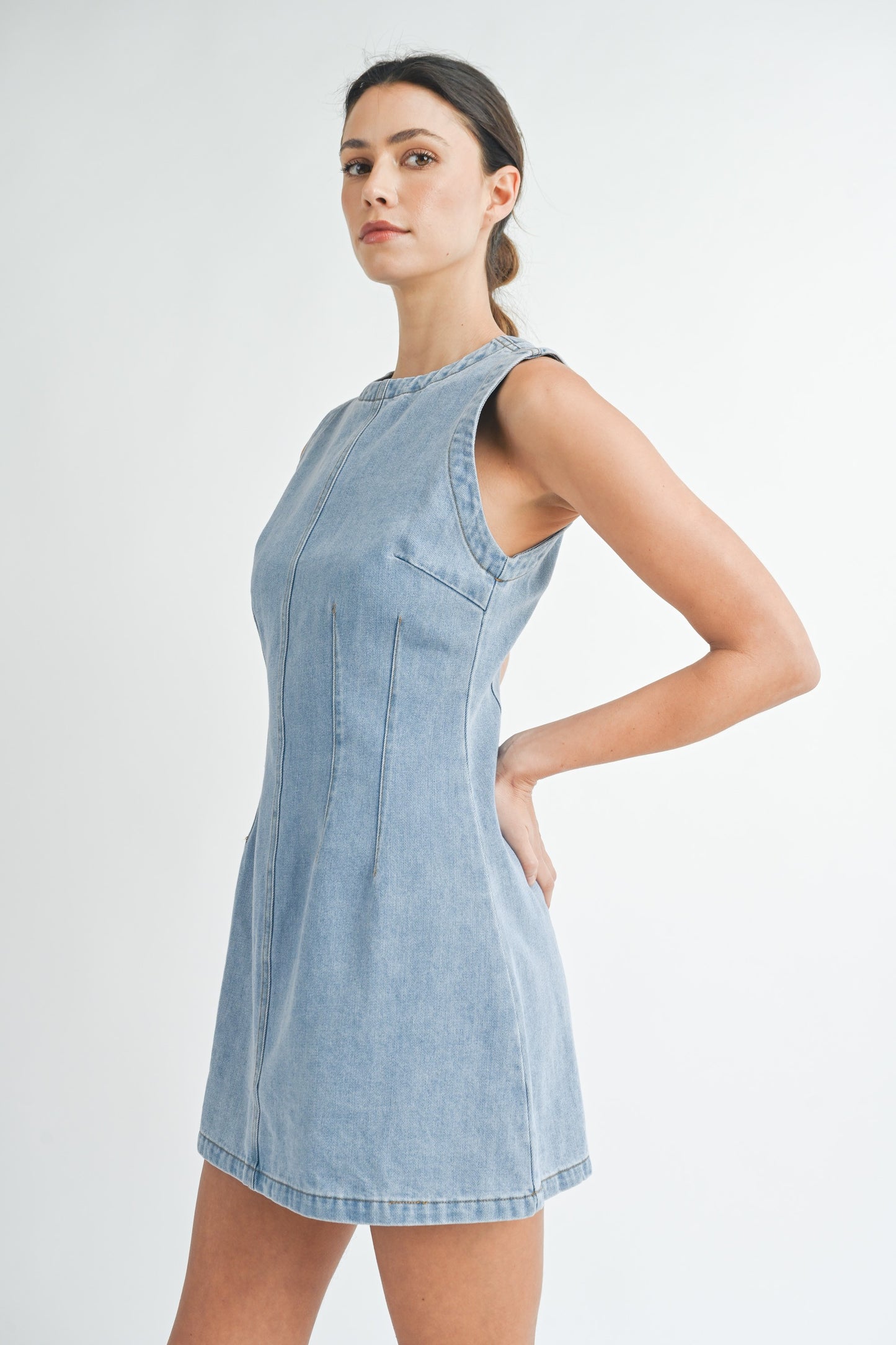 Sleeveless Round Neck Denim Mini Dress