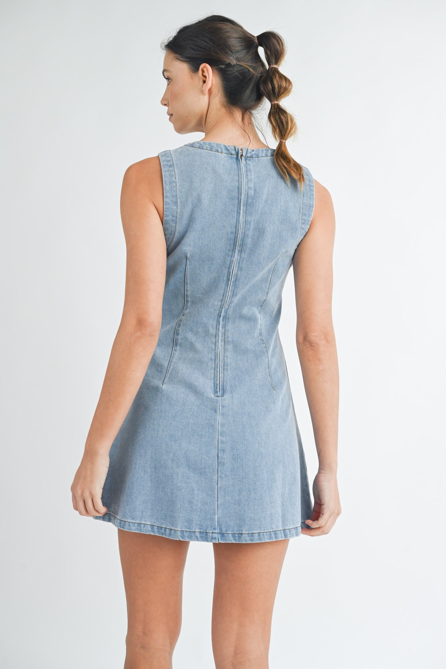 Sleeveless Round Neck Denim Mini Dress