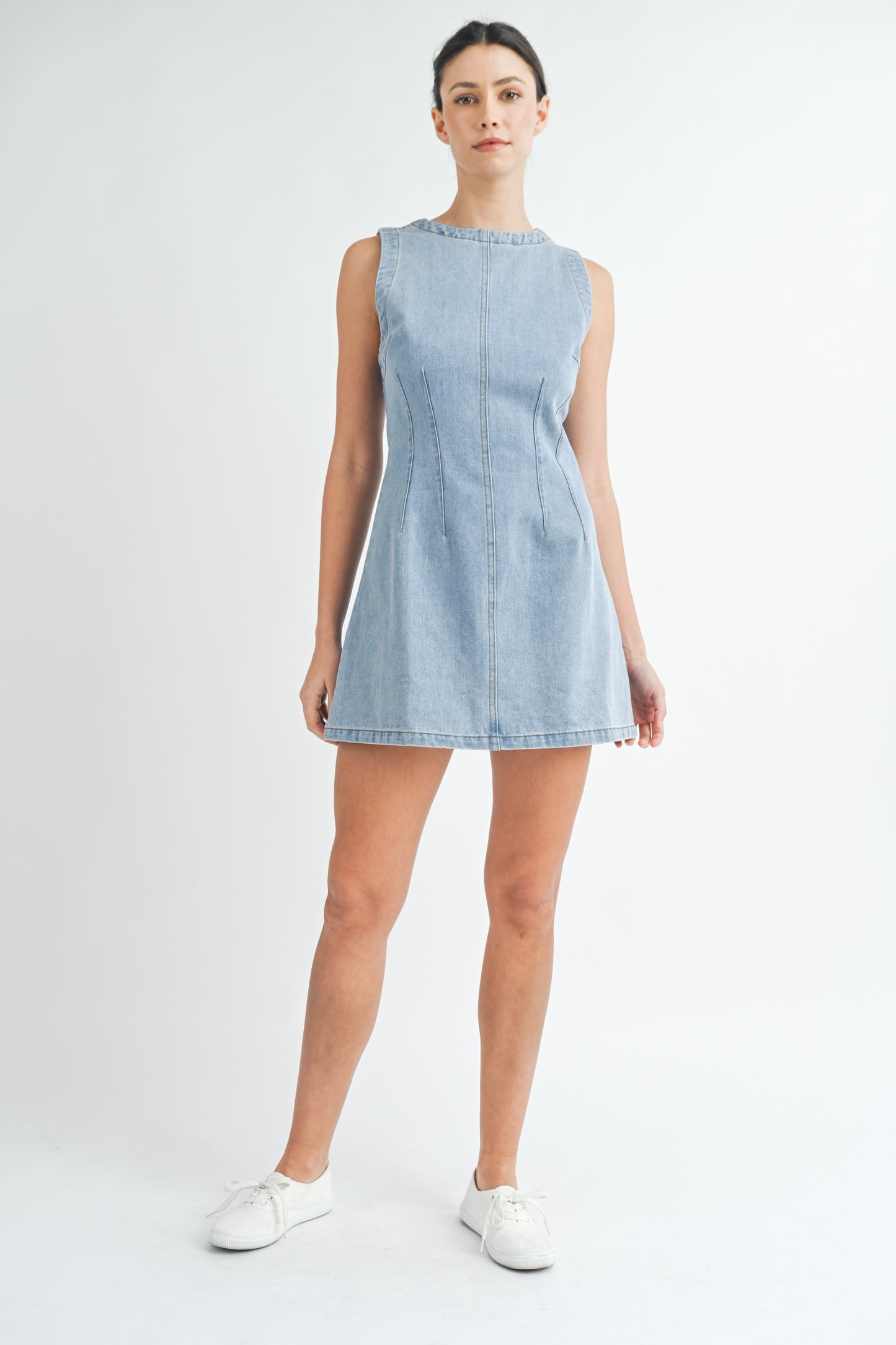 Sleeveless Round Neck Denim Mini Dress
