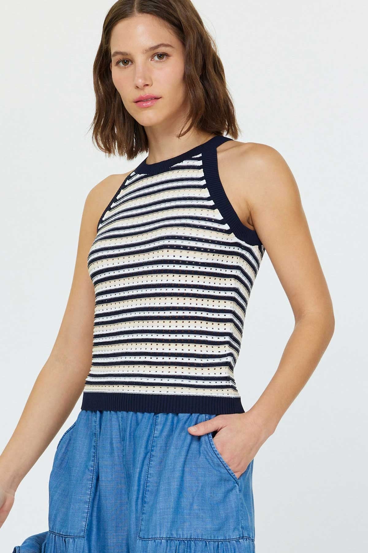 Striped Halter Neck Sweater Tank