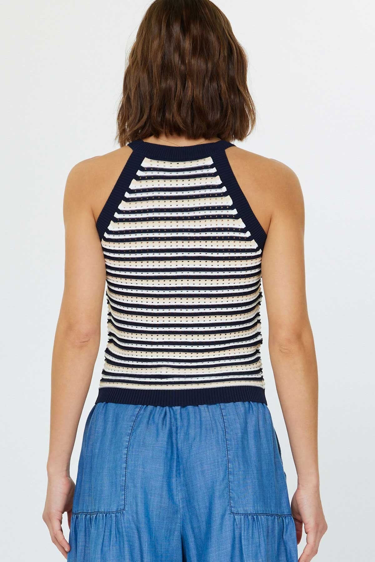 Striped Halter Neck Sweater Tank