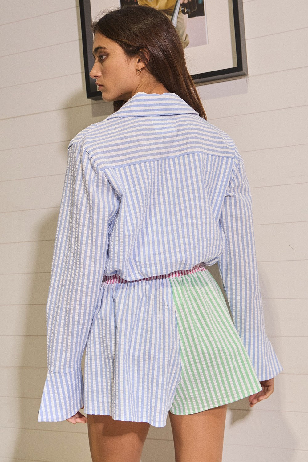 Striped Seersucker Patchwork Shorts