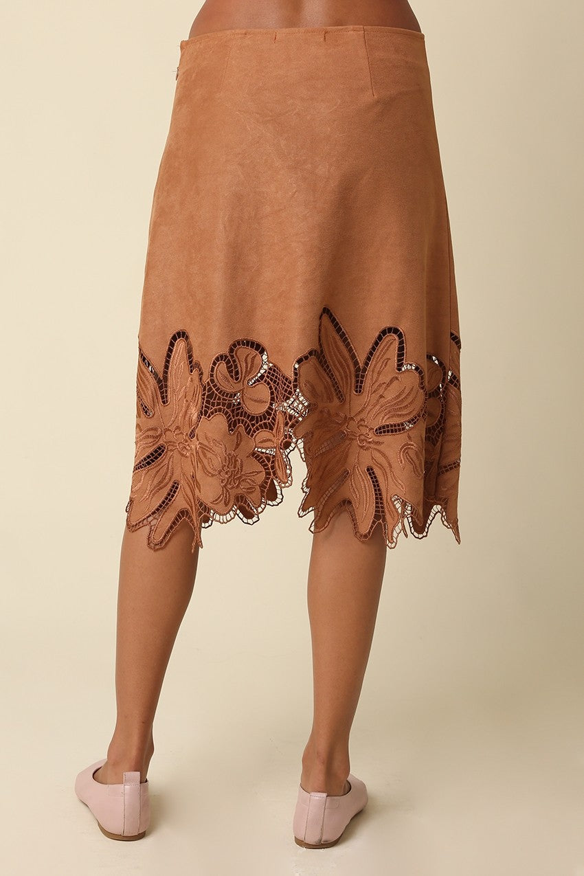 Sienna Floral Applique Midi Suede Skirt