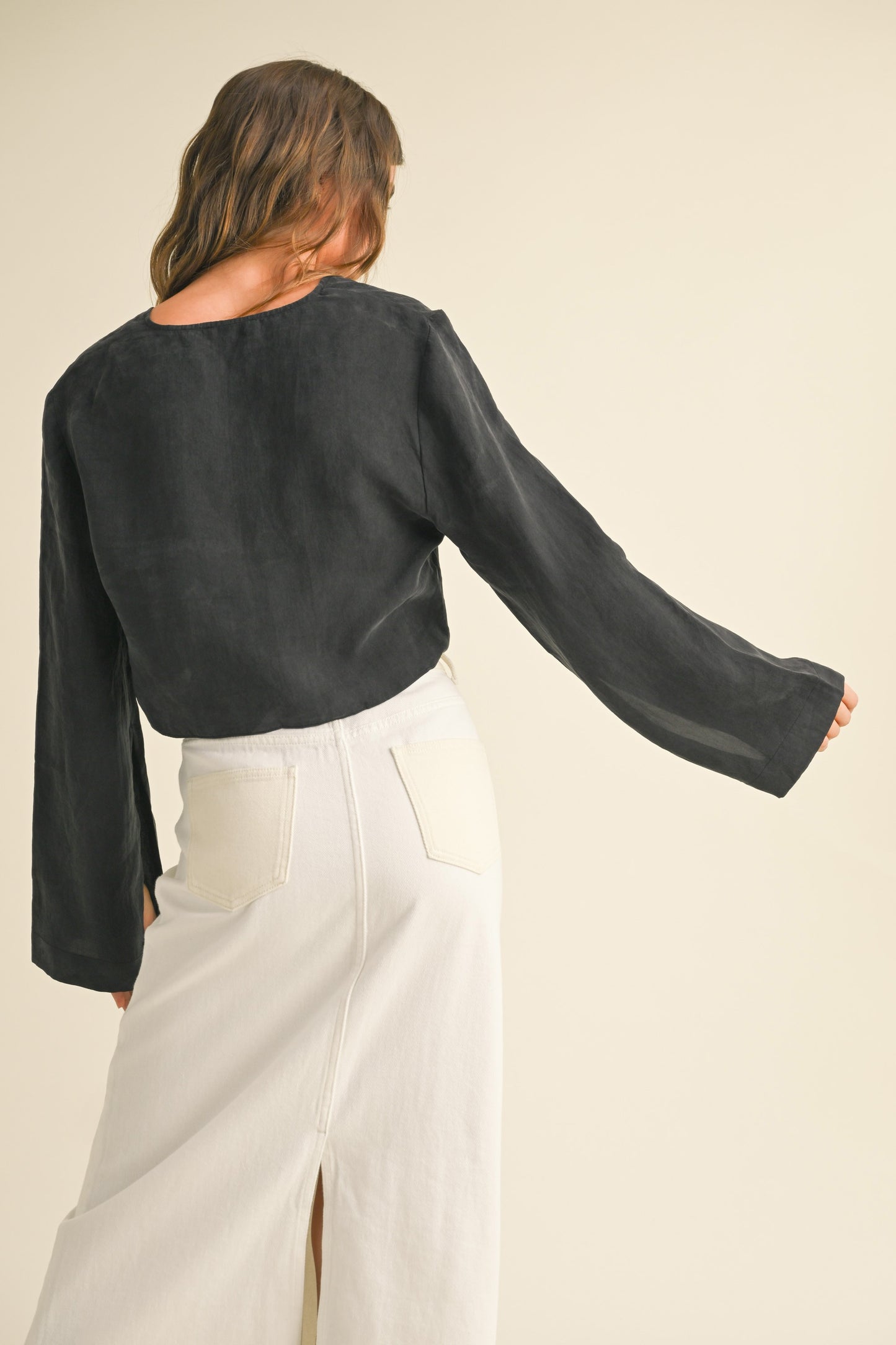 Viscose Long Sleeve Tie Front Top
