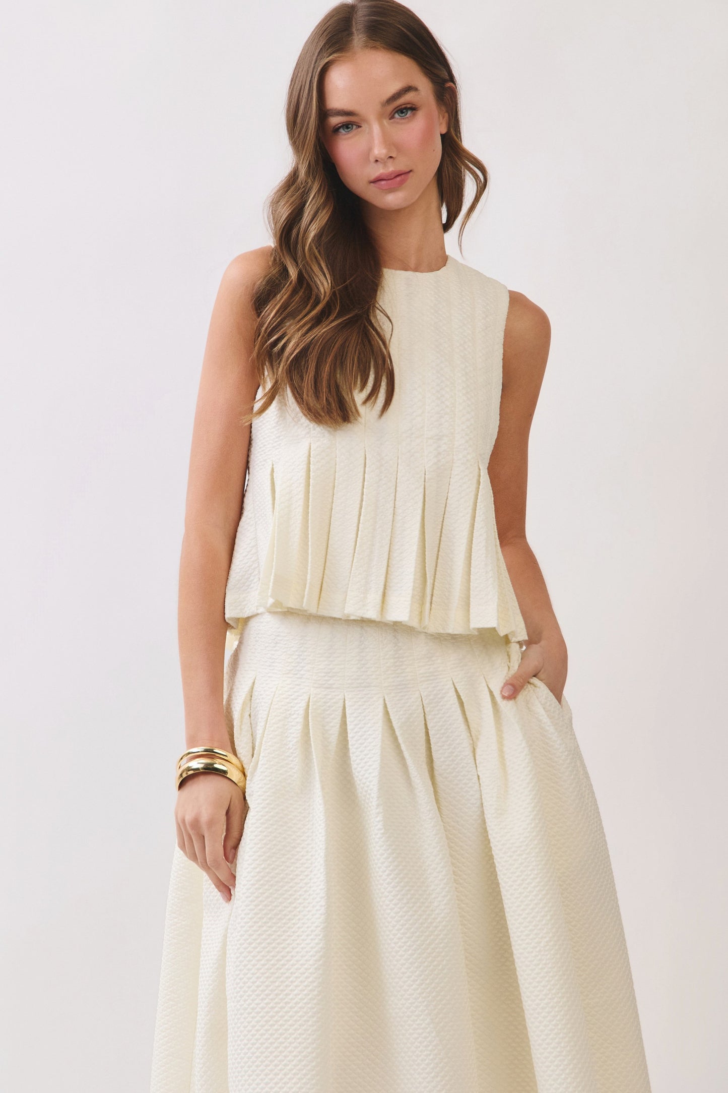 Textured Pleated Detail Peplum Top