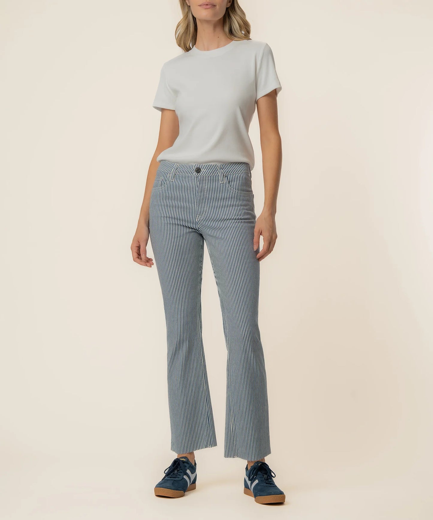 Kelsey Twill Stripe High Rise Ankle Flare