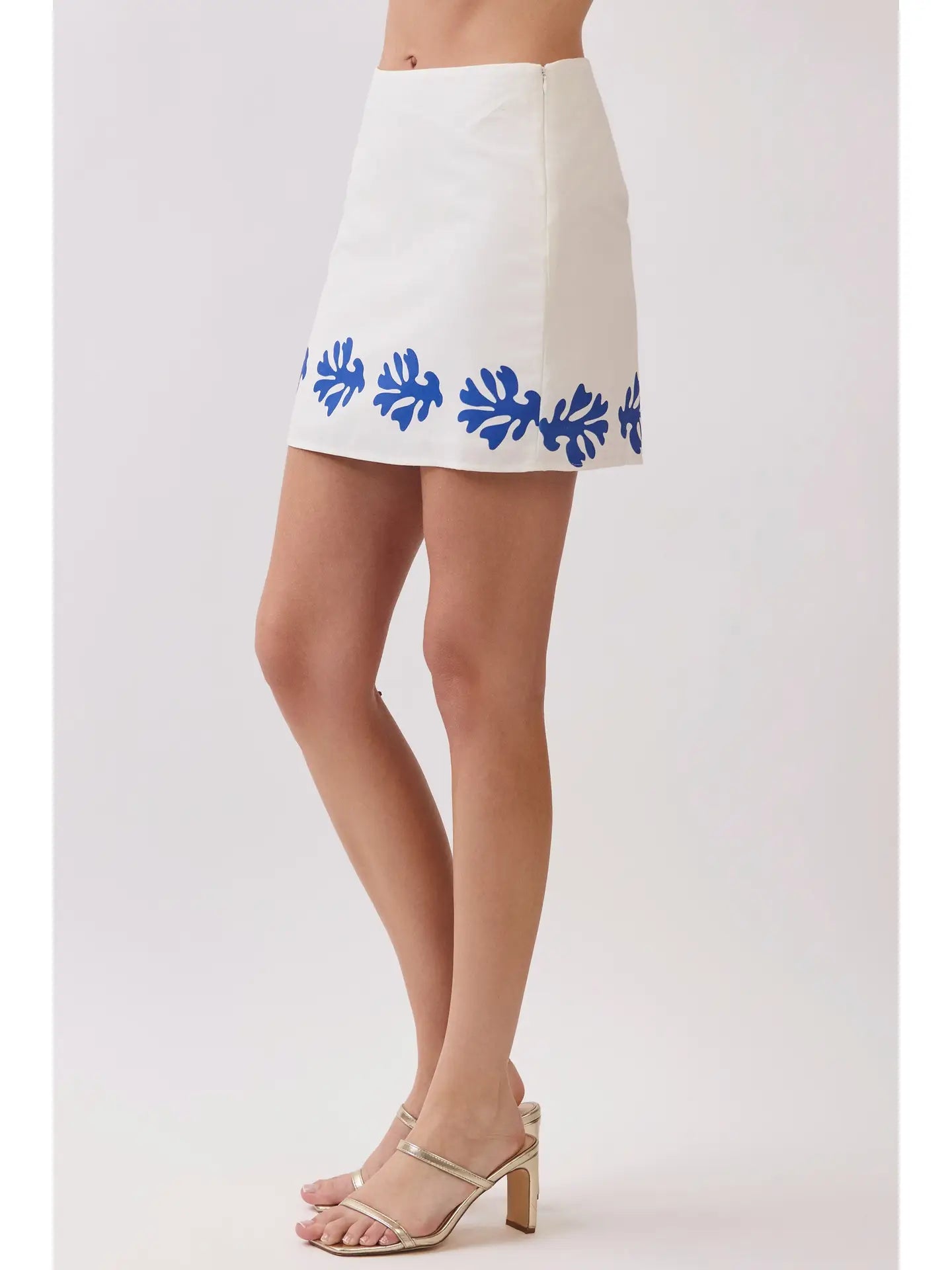 Contrast Leaf Border Print At Hem Mini Skirt