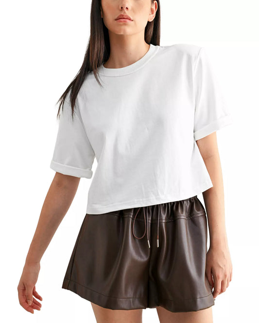 Shoulder Padded Crew Neck Top