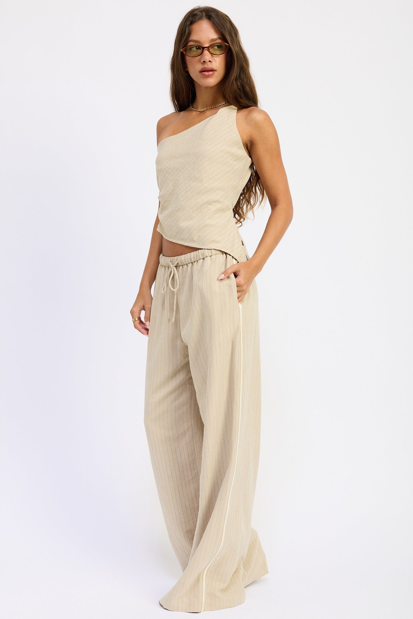Row Rise Wide Leg Striped Pants