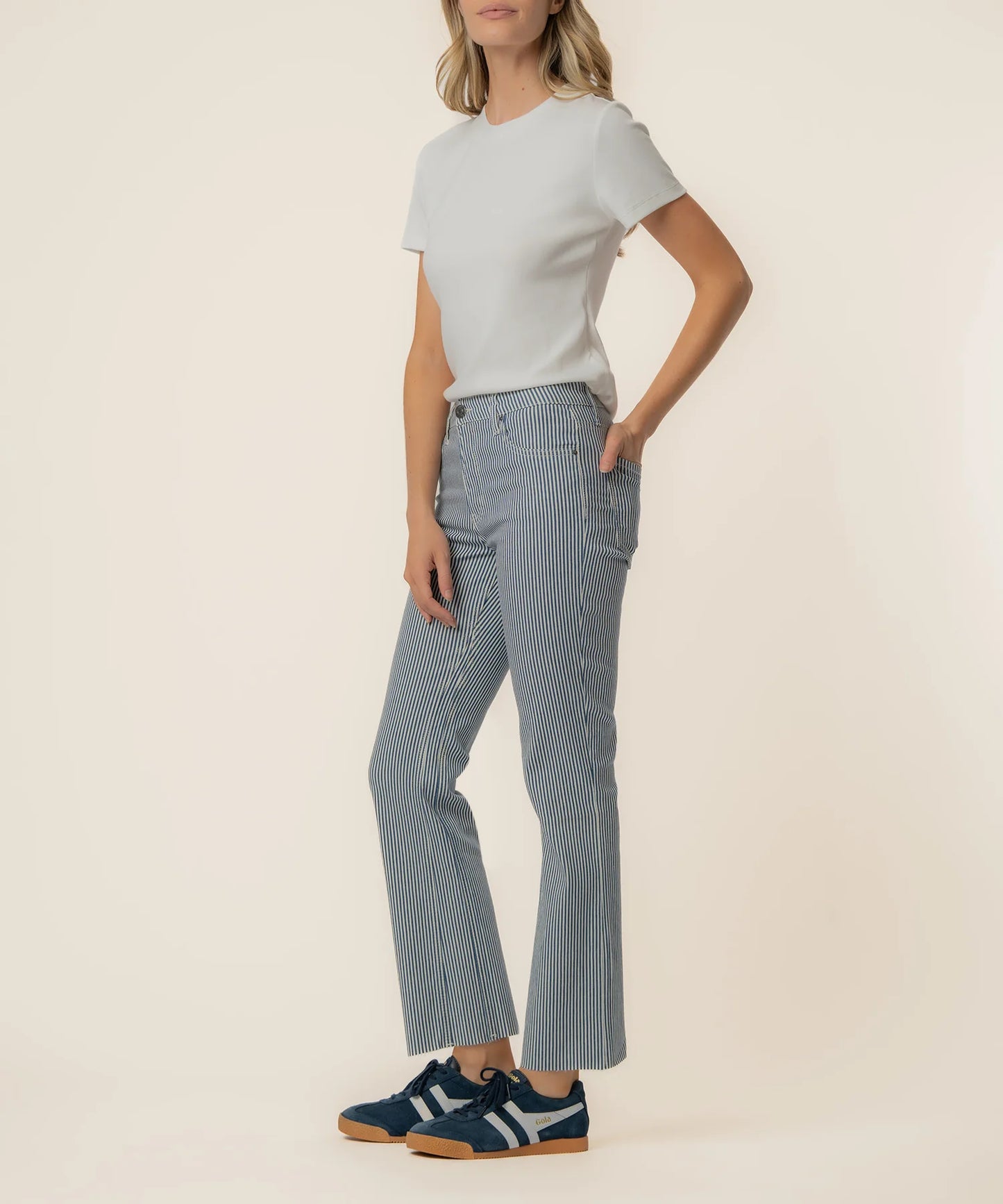 Kelsey Twill Stripe High Rise Ankle Flare