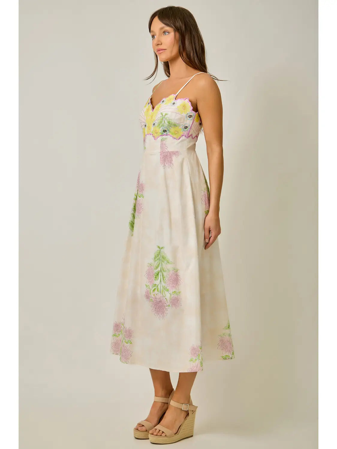 Embroidered Floral Midi Dress